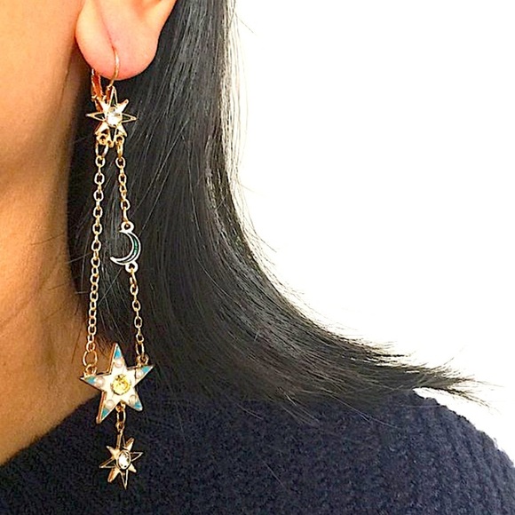 2 FOR $20 Boho Gold North Star Moon Dangle Drop Earrings - Picture 6 of 6